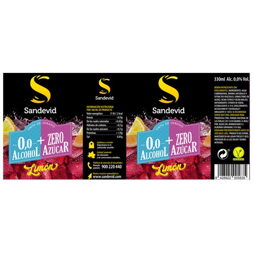 SANDEVID Tinto de verano sin alcohol y sin azúcar con un toque de limón lata 33 cl.
