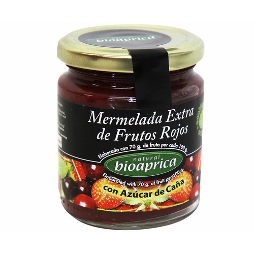 Mermelada de frutos rojos con azúcar de caña ecológica BIOAPRICA 275 g.