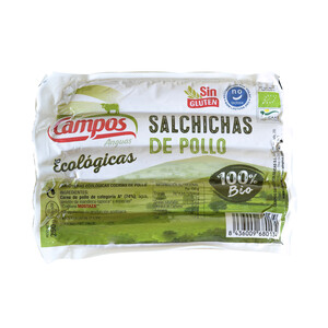 Imagen de CAMPOS Salchichas cocidas de pollo ecológico, tipo Frankfurt CAMPOS 250 G.