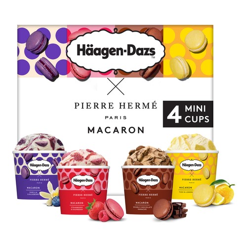 HÄAGEN-DAZS Pierre hermé Mini tarrinas de helado de diferentes sabores con trocitos de macarons 4 x 95 ml.