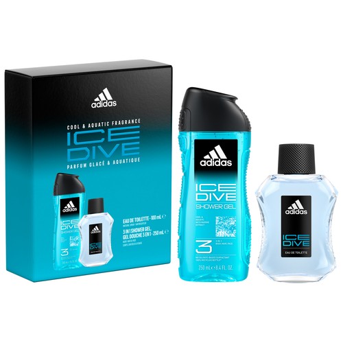 ADIDAS Ice dive Estuche con eau de toilette (agua de colonia) de 100 ml. y gel para baño o ducha 3 en 1 (cuerpo, cara y cabello) de 250 ml.