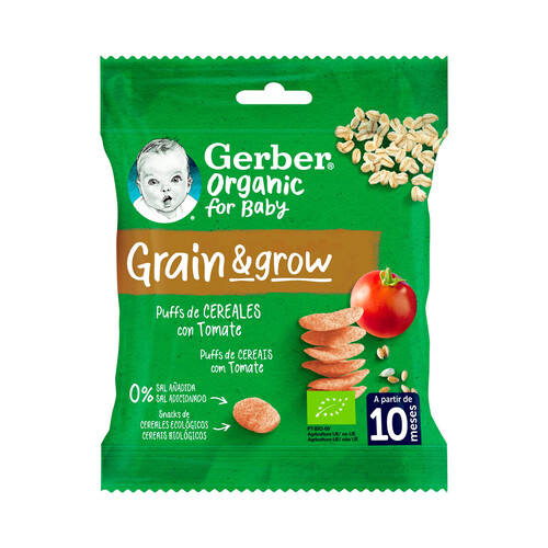 GERBER Snacks de cereales ecológios con tomate, a partir de 10 meses GERBER Organic grain & grow 7 g.
