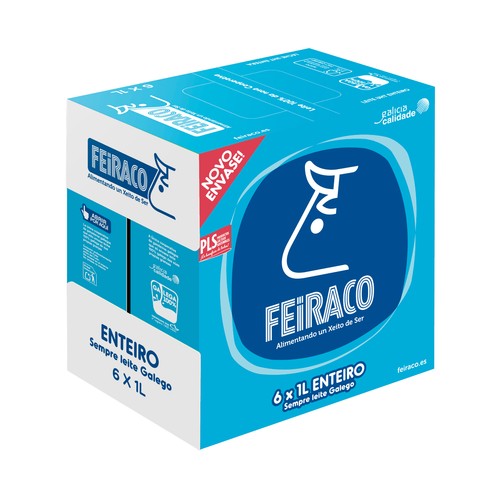 FEIRACO Leche de vaca entera de origen 100% gallega 6 x 1l.