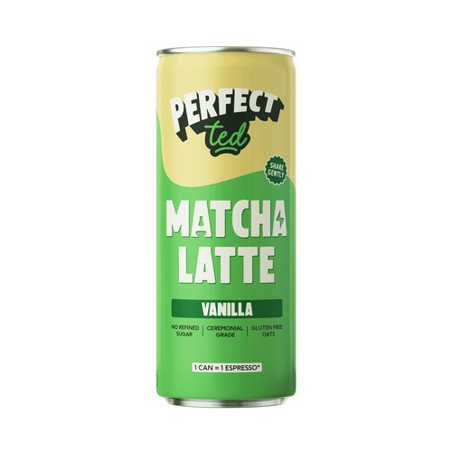 PERFECT TED Vanilla Bebida de avena sin gluten con sabor a té matcha con leche y vainilla lata 25 cl.