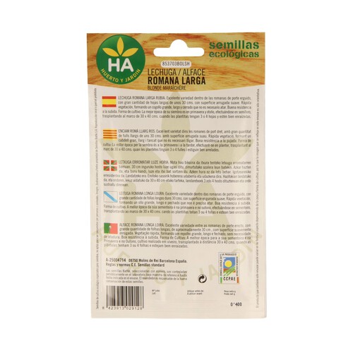 Semillas para sembrar lechugas de la variedad romana larga rubia HA-HUERTO Y JARDÍN 0.4 gramos.