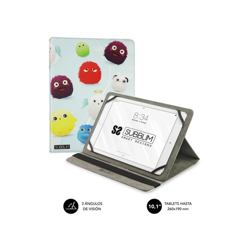 Funda universal para tablet 10.1" SUBBLIM Trendy Case Furry, función soporte, cierre con banda elástica.
