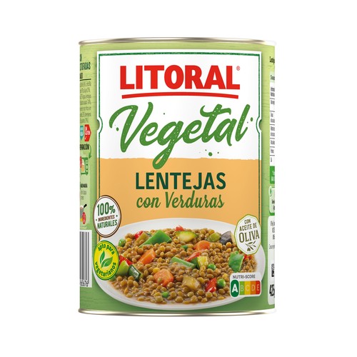 LITORAL Lentejas con verduras lata de 430 g.