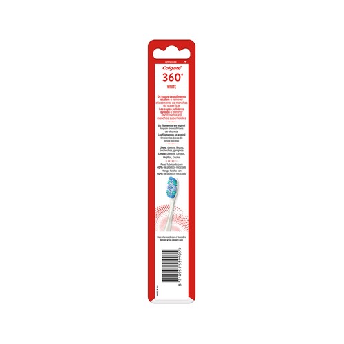 COLGATE 360º white Cepillo de dientes medio, que ayuda prevenir la acumulación de bacterias.
