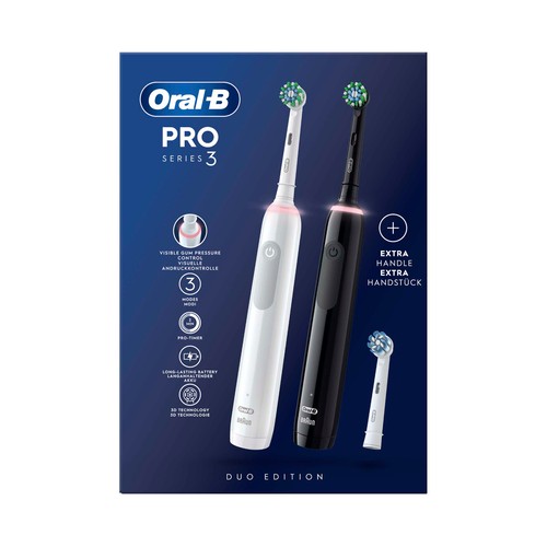 Pack de 2 cepillo de dientes eléctricos ORAL-B Duo Pro 3900, tecnología 3D, 3 modos, control de presión.