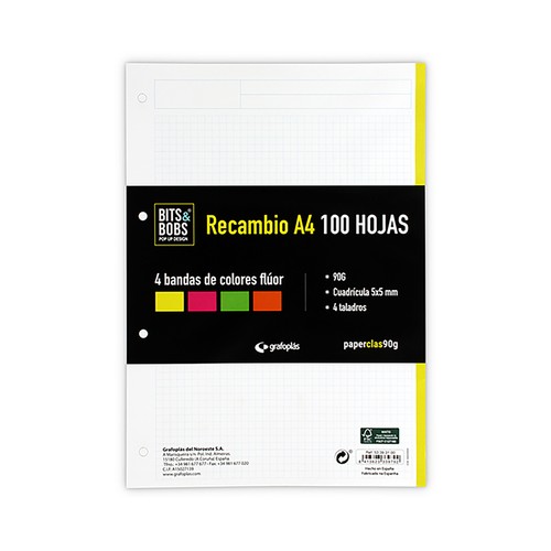 Recambio A5, 90 hojas de 90g, 5x5mm, GRAFOPLAS.