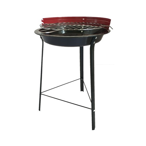 Barbacoa de carbón redonda con parrilla de 27,8cm, altura de cocinado 44cm., 38x32x45cm. TRESDOGAR.