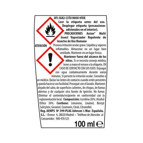 AUTAN Repelente, protección mosquitos (Común y tigre) y garrapatas 100 ml