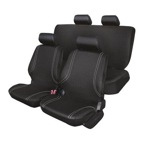 Juego de fundas para asientos de automóvil de talla única y fabricadas en poliester de color negro CAR FACTORY Capri.