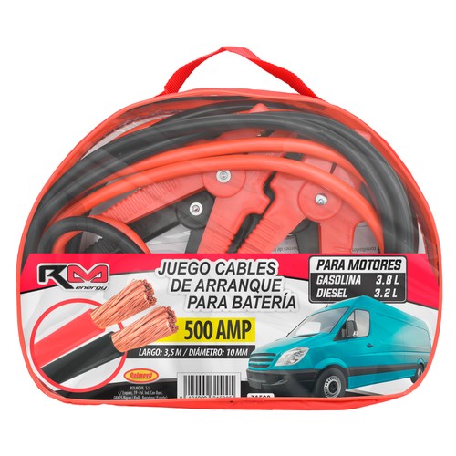 Juego de cables de arranque para batería de 500amp, color rojo y negro,  ROLMOVIL.