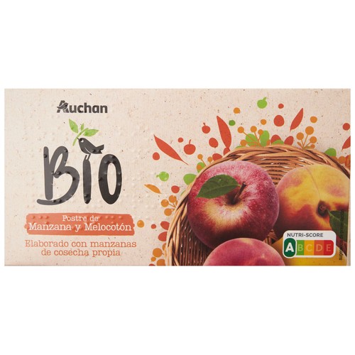 Compota de manzana y melocotón postre ecológico ALCAMPO PRODUCCIÓN CONTROLADA ECOLÓGICO pack 4 uds. x 100 g.