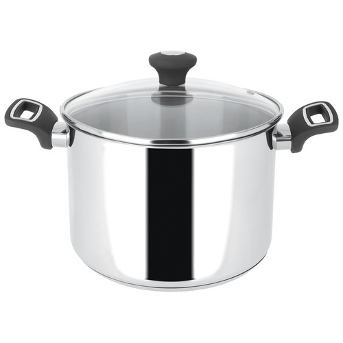 Olla alta de acero inoxidable con tapa de vidrio, apta para inducción, 24cm. ACTUEL.