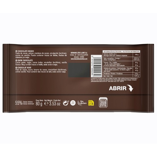 CLAVILEÑO Chocolate negro 55 % 100 g.