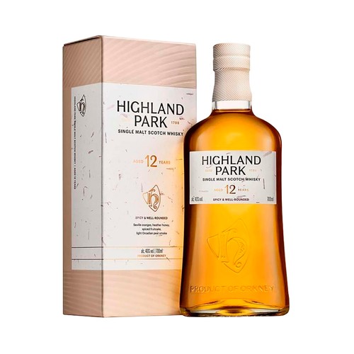HIGHLAND PARK Whisky single malt escocés de 12 años, picante y equilibrado botella 70 cl.