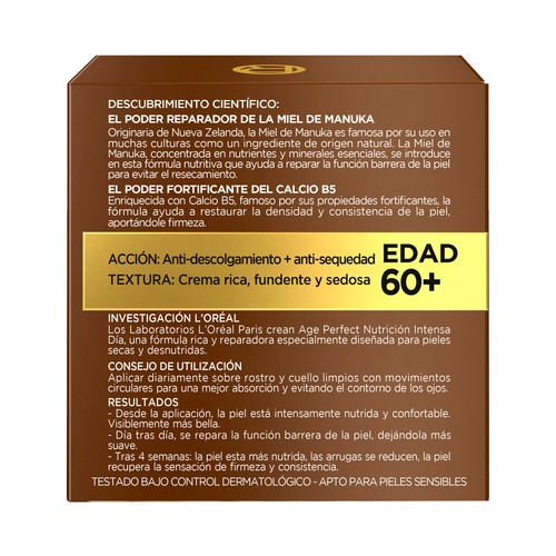 L´ORÉAL PARIS Age perfect 50 ml Crema nutrición intensa y reparadora de día, para pieles maduras y desnutridas.