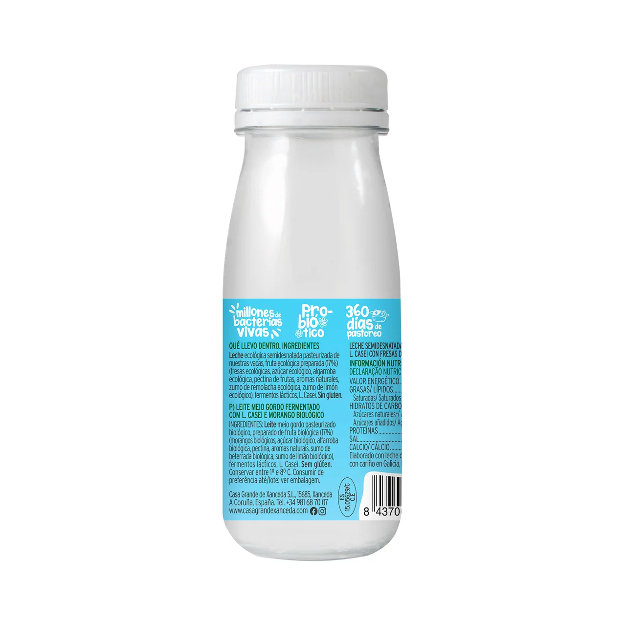CASA GRANDE DE XANCEDA Leche fermentada ecológica con Lcasei y sabor a fresa 165 g.