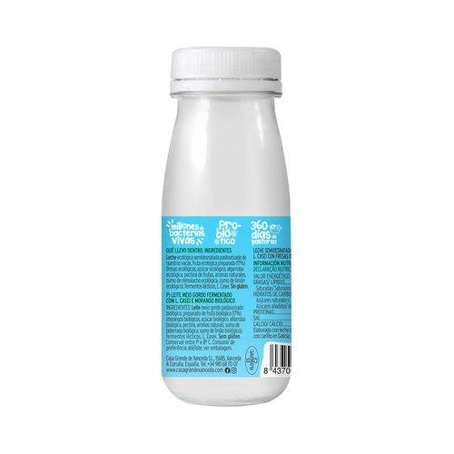 CASA GRANDE DE XANCEDA Leche fermentada ecológica con Lcasei y sabor a fresa 165 g.