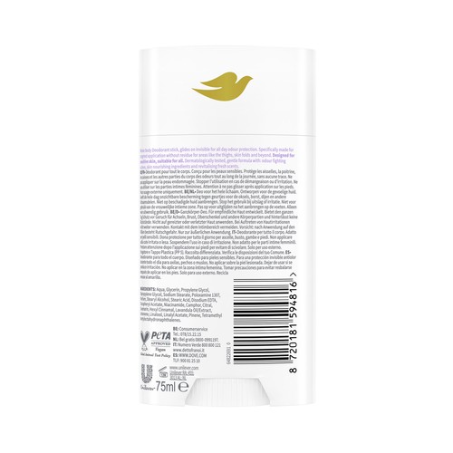 DOVE Desodorante en stick para mujer, para todo el cuerpo 75 ml.