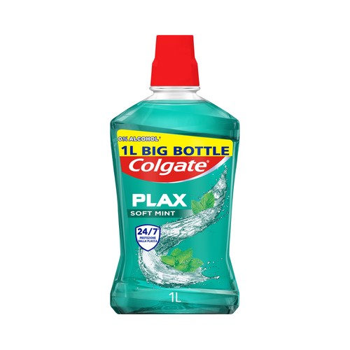 COLGATE Plax Enjuague bucal de uso dario, sin alcohol y con sabor a menta suave 1 l.