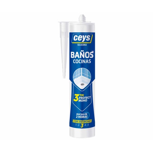 Silicona especial cocinas y baños, translúcido, CEYS Triprotect, 280ml.