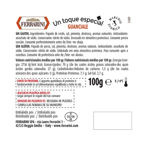 FERRARINI Guanciale cortado en cómodas y prácticas tiras 100 g.