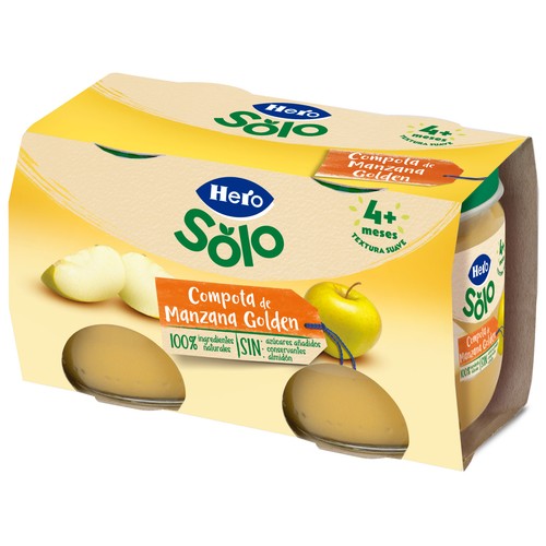 HERO Solo Tarrito de compota de manzana Golden, a partir de 4 meses 2 x 120 g.