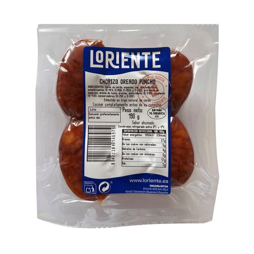 LORIENTE Chorizos oreados de pincho, envasados al vacio 190 g.