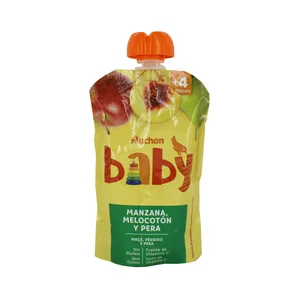 ALCAMPO BABY Bolsita de fruta (manzana, melocotón y pera), a partir de 4 meses ALCAMPO BABY 120 g.
