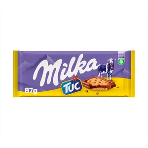 MILKA Chocolate con leche y galletas saladas, sandwich Tuc 87 g.