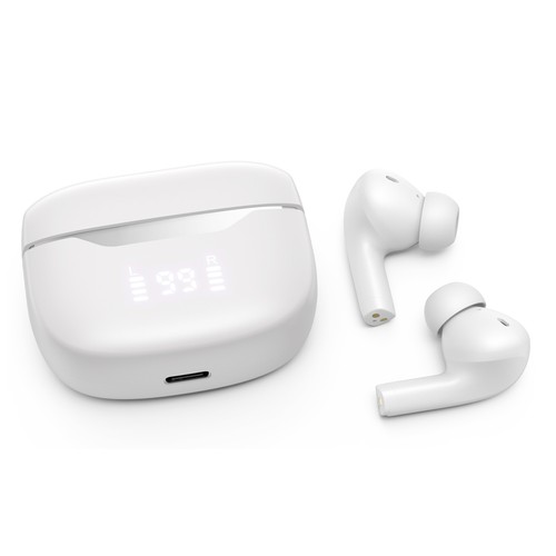 Auriculares Inalámbricos Bluetooth QILIVE Q.1622, color blanco, estuche cargador, 24h de autonomía, cancelación de ruido