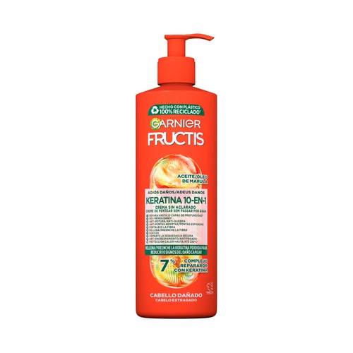 FRUCTIS Keratina 10 en 1 de Garnier Crema sin aclarado para cabellos dañados 400 ml.