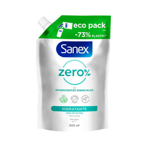 SANEX Zero% Recarga de gel hidratante para baño o ducha, para todo tipo de pieles 950 ml.