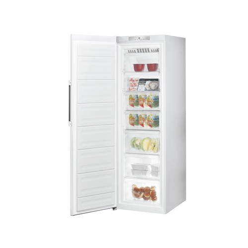 Congelador vertical INDESIT UI8F2CW, color blanco, clasificación energética: E, H: 187,5cm, A: 59,5cm, F: 63cm, capacidad total: 263L.