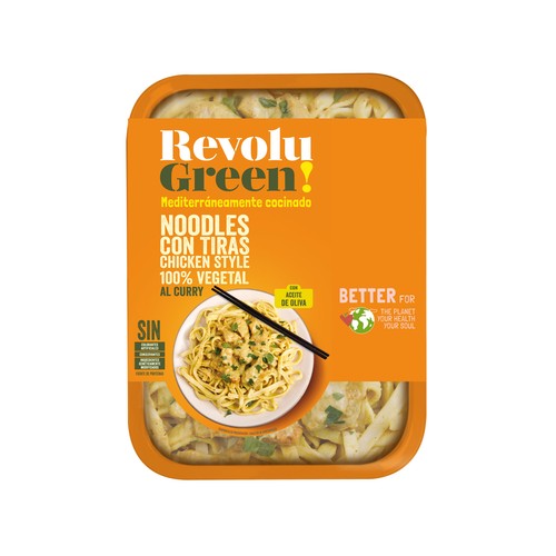 REVOLU GREEN! Noodles con tiras chicken style 100% vegetales, al curry 270 g.