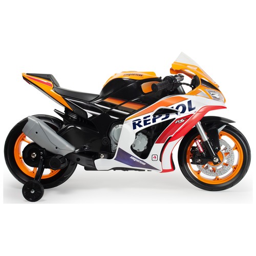 Moto infantil con batería modelo Repsol Honda Competicion, batería de 12V y velocidad hasta 6km/h, INJUSA.