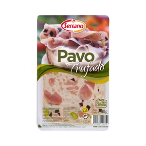 Imagen de SERRANO Fiambre de pavo y cerdo cocido, con pistachos y sabor trufa, cortado en lonchas SERRANO 90 g.