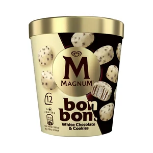 MAGNUM Bombon de Frigo Bombones helados de nata con salsa de cacao con galleta, recubiertos chocolate blanco 12 uds.