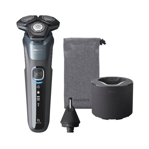 Afeitadora eléctrica PHILIPS S5586/66, sin cable, uso en seco y húmedo, cuchillas SteelPrecision, cortapatillas, accesorio nariz.