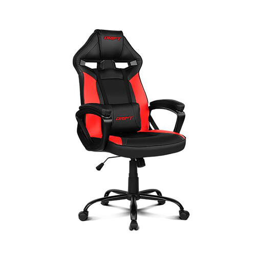 Silla gaming DRIFT DR50 Pro, color negro y rojo, almohadilla lumbar, reclinable, regulación de altura.