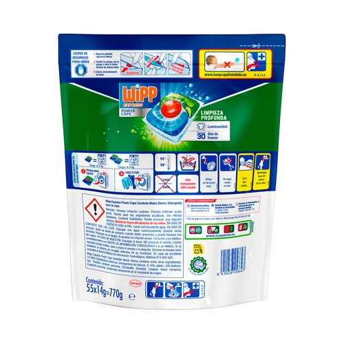 WIPP EXPRESS Power caps Detergente para lavadora en cápsulas antiolores 55 uds.