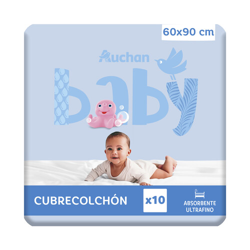 Protector ultrafino de colchón de 60 x 90 cm., absorvente y desechable PRODUCTO ALCAMPO Baby 10 uds.