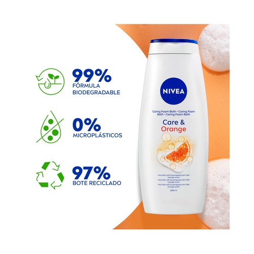 NIVEA Care & orange Gel para baño o ducha con vitaminas C y E y aroma a naranja 650 ml.