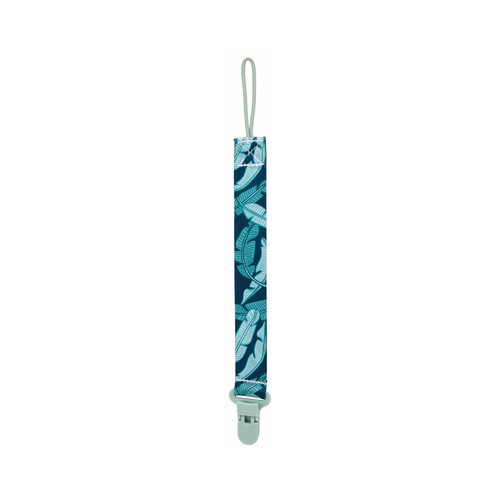 Pinza chupete de tela NUBY Fashion con clip, color azul.