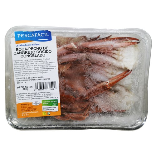 PESCAFÁCIL Boca y pecho de cangrejo cocido, congelado 600 g.