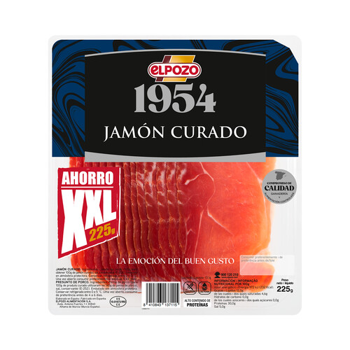 Jamón curado cortado en lonchas EL POZO Selección 225 g.