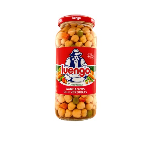 LUENGO Garbanzos cocidos con verduras en frasco 400 g.